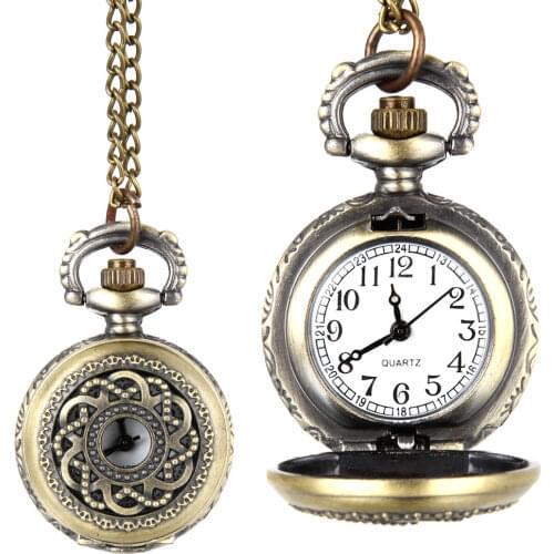 Fashion Vintage Quartz Pocket Watch Alloy Hollow Out Flowers Women Lady Girls Sweater Chain Necklace Pendant Clock Gifts TT@88