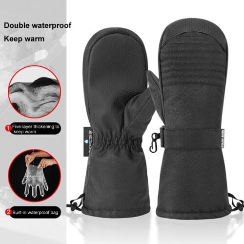 Men Women Winter Black Ski Gloves Outdoor Windproof Warm Waterproof Snowboarding Mittens Fleece Non-slip Cycling Skiing Gloves