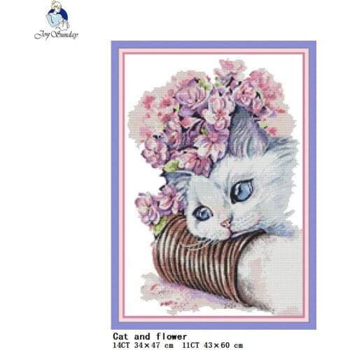 Cat and flower DIY animal pattern cross stitch kit DMC 14CT 11CT canvas print needlework embroidery set home decoration crafts