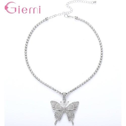 Latest New Pendant Woman Lady Necklace White Topaz 925 Sterling Silver Betterfly Charms Collar S925 Jewelry