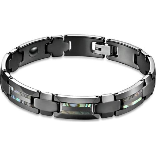 2021 New Design Mens Metal Bracelet Shell Or Wood Inlaid Foldover Clasp Costume Jewelry For Men