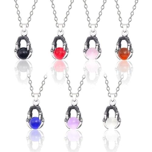 Punk Dragon Claw Bead Amulet Necklace Jewelry Vintage Rotatable Colorful Beads Animal Pendants Necklaces For Women Men Gifts