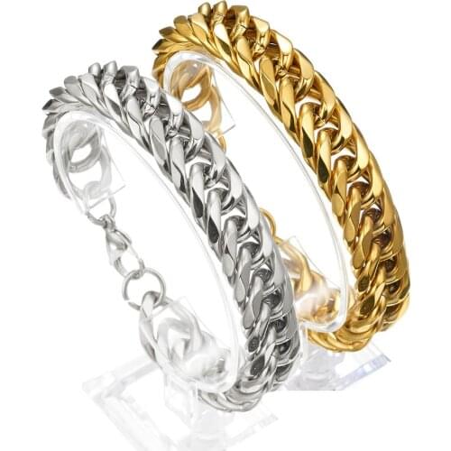 16mm Gold/Silver Color Cuban Mens Necklace Solid Stainless Steel Chain Punk Jewelry Best Gift High Polished Wholesale Retail