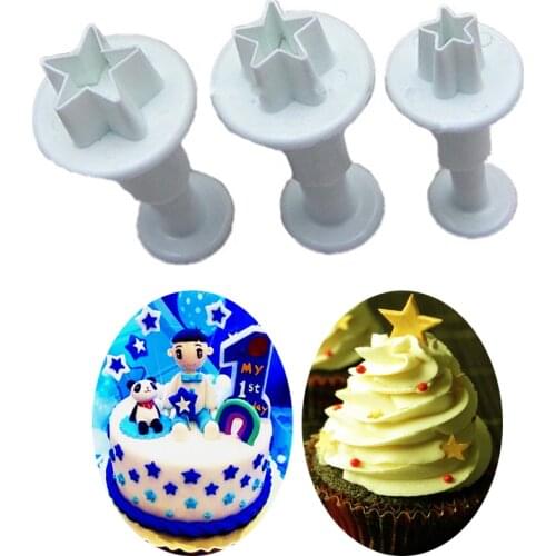 Gift 3pcs Star Shape Fondant Plastic Cake Decorating Plunger Cutter Confectionery Pastry Diy Mold Christmas Cake Bakeware Tools