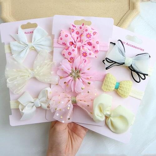 3 Pcs/Set Lace Bows Baby Headband Princess Flower Children Girl Hair Band Elastic Kids Turbans Baby Hair Accessories For Girls