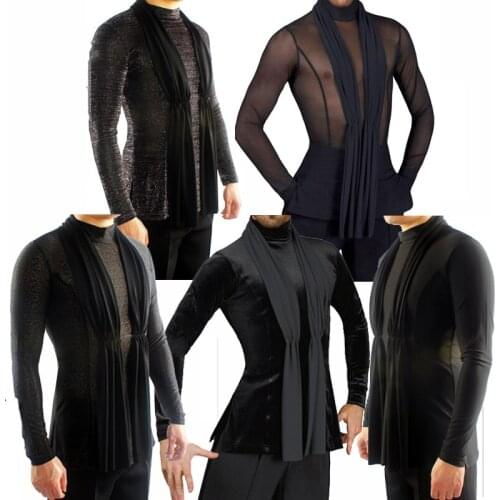 2018 Latin Dance Shirts Mens Ballroom Dancing Wear Adult Standard Tops Performance Competition Clothing Customize Clothes DN1323