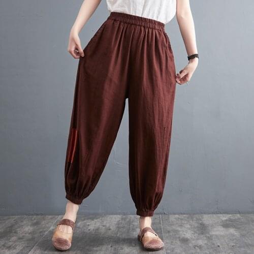 High Waist Bloomers Pants 2021 New Arrival Cotton Linen Loose Women Summer Casual Pants All-match Vintage Harem Pants