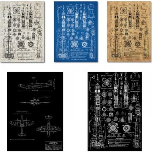 Soyuz-U2 Russian Rocket Patent Gallery Wall Art Canvas Print Aviation Artwork Blueprint Posters Painting Outer Space Retro Decor