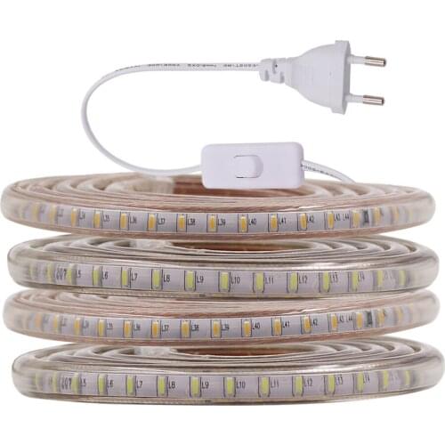220V LED Strip Waterproof Outdoor Lighting SMD 3014 120LEDs/m Flexible Ribbon Tape LED Light with EU Switch Plug