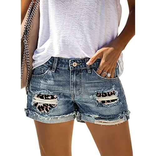 Summer Vintage Faded Distressed Ripped Jean Woman Leopard Print Camouflage Curling Shorts Female Casual Hole Hot Short Denim XXL