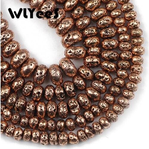 WLYeeS Flat Round Plated Antique Red Copper Volcanic Lava Beads Natural Stone Spacer Loose Beads For DIY Jewelry Bracelet Making
