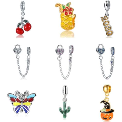 2019 Butterfly Root Flounder Cherry Hearts Enamel Beads Fit Original Pandora Charms Bracelets & Bangles for Women DIY Trinket