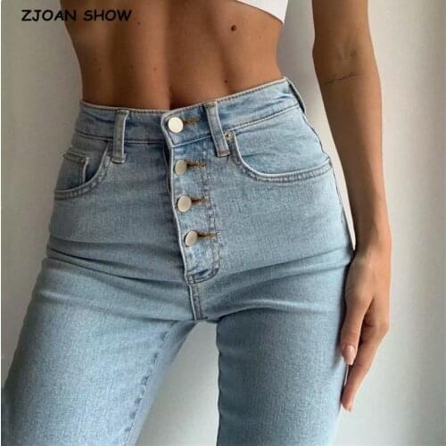 2020 Vintage Skinny Four Buttons High Waist Pencil Jeans Women Slim Fit Stretch Denim Pants Full Length Denim Tight Trousers