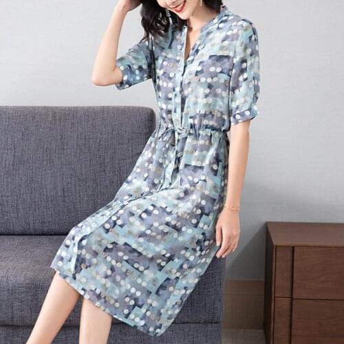 Women CasualLoose 2XL Plus Size Elegant Midi Sundress 2021 Summer Vintage Pink Print Mulberry Silk Dress Bodycon Party Vestidos