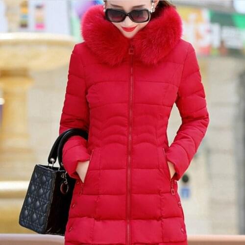 Womens winter coat cotton coat womens mid-length down cotton coat thickened large size Slim was thin Korean cotton jacket