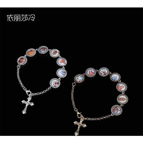 Jesus icon cross bracelet Jesus Virgin Mary icon bracelet men and women religious jewelry Christmas gifts. 48 pieces