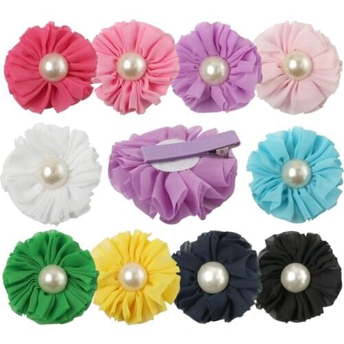 1 PC Girls Mini Handmade Flower Hairpin Chiffon Lace With Hair Clips Floral Barrettes With Pearl
