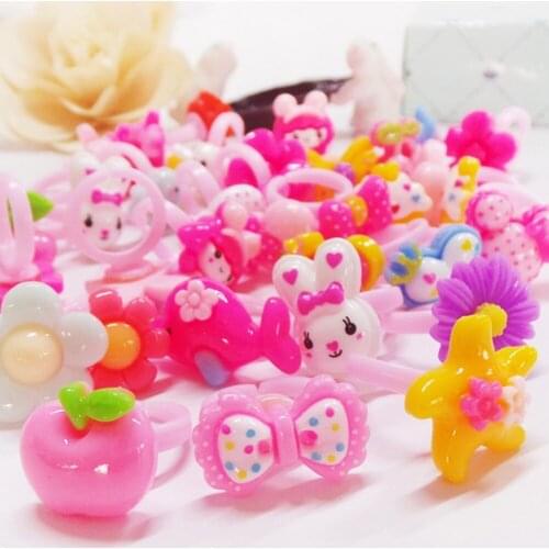 10pcs Cartoon Candy Color Girls Children Cute Kids Resin Small Rings Jewelry Gift Adjustable Rings