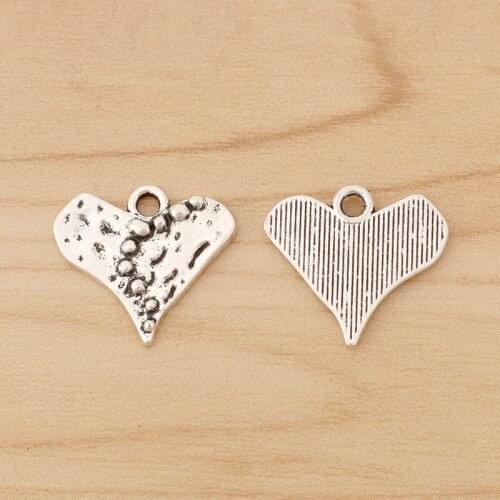 20 Pieces Tibetan Silver Hammered Heart Charms Pendants Beads for Bracelet Necklace Jewellery Making 17x19mm