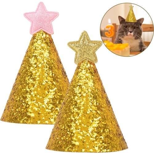 2021 Funny Cute Pet Cat Dog Birthday Headwear Caps Hat Party Supplies Dog Cone Hat Headwear Glitter Sequin Pet Accessory