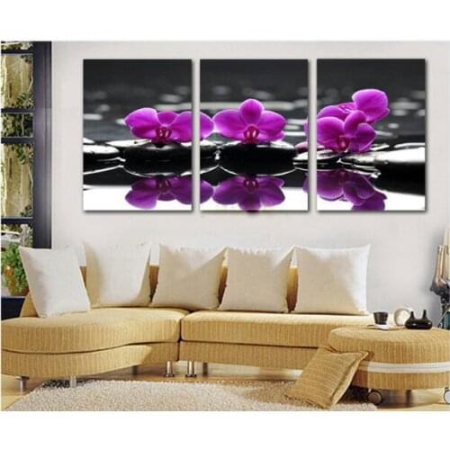 3 Piece Canvas Art Purple Flowers and Stone Zen Wall Art Poster Print Modern Pictures for Bedroom Wall Decor