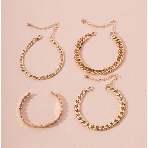 4 pieces/set Ins Gold Chunky Chain Minimalism Minimalist Bracelets Korean Fashion Chic Women Party Jewelry Hand Accessory