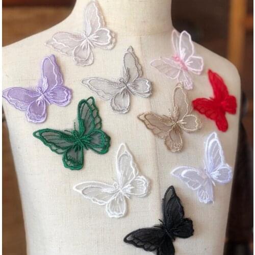 5 Pieces 5.5*4.5CM Black Pink Red Butterfly Embroidery Sewing Craft Lace Applique Butterfly Patch Trim DIY Garment Accessories