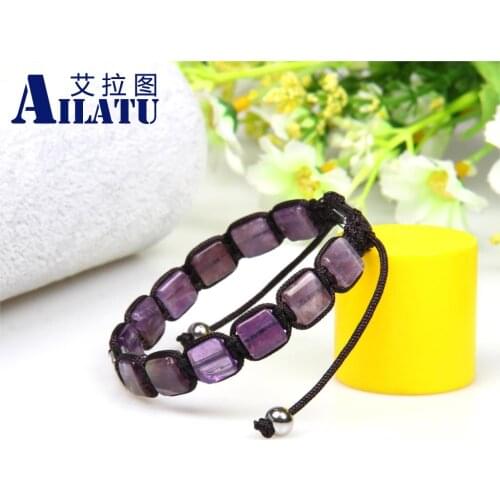 Ailatu Couples Jewelry Purple Crystal & Matte Onyx Stone Square Flatbed Braided Bracelet S. Steel Back Beads Laser Marking Logo