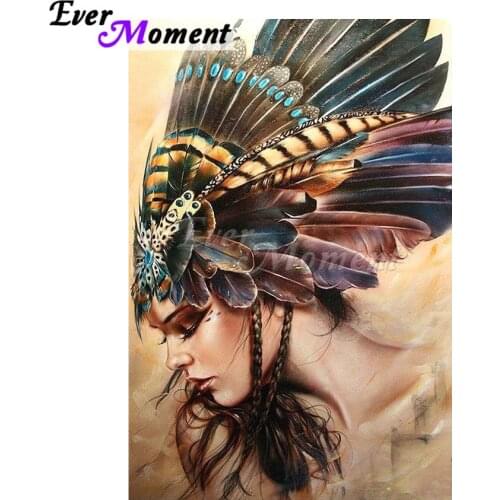 Ever Moment Diamond Painting Modern Painting Maya Woman Feather Headdress Art DIY Paint by Diamonds Mosaic Needlework ASF1026