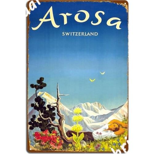 Arosa Switzerland Ski Metal Plaque Poster Club Mural Painting Create Club Bar Tin Sign Poster