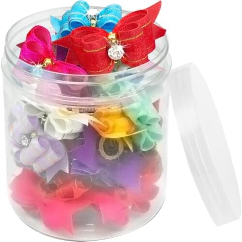 20pcs Dog Accessories Pet Puppy Dog Hair Bows Bowknot Dog Rubber Band Pet Grooming Accessories Mixed Ribbon Hair Bow Petshop