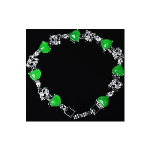 Natural green jade bracelets for women Heart shaped bracelet 925 sterling silver bracelet jade jewelry