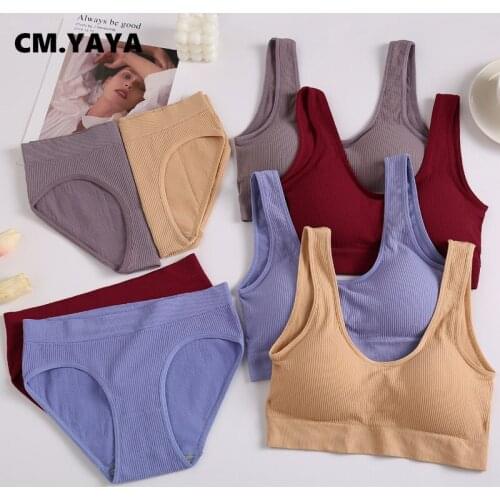 CMYAYA Women Bra Brief Tops Set Wireless Bras + Panties Sexy Lingerie Female Underwear Push Up Brassiere Woman Tank Crops Suit