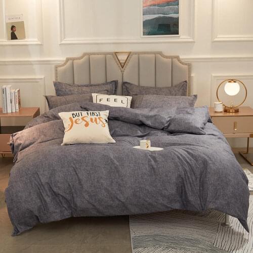 Home Living Solid Color Gray Print 3/4Pcs Bedding Flat Sheet Pillow Case Duvet Cover Set Queen Size and King Size Bedding Sets