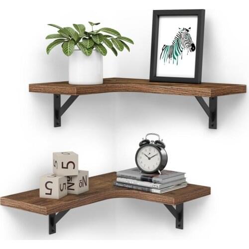 HOMEMAXS 2 Tiers L Shaped Wooden Storage Rack Corner Shelf Wall Mounted Floating Shelf Photo Display Organizer Home Decor