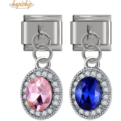 Hapiship New 9mm Width Original Daisy Ellipse Rhinestone Italian Charm Fit 9mm Bracelet Stainless Steel Jewelry Making DJ176