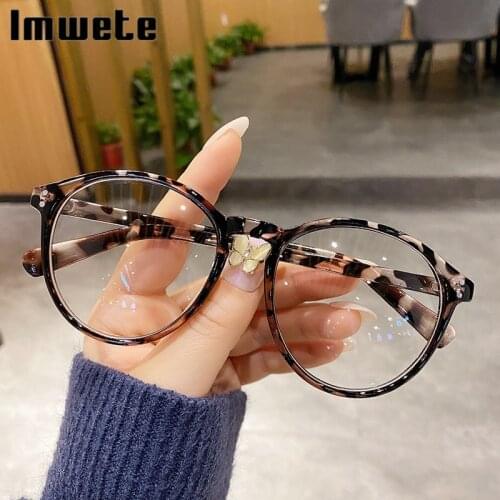 Imwete Anti Blue Light Glasses Frames Women Men Round Glasses Frame Computer Eyewear Flat Mirror Spectacles Black Transparent