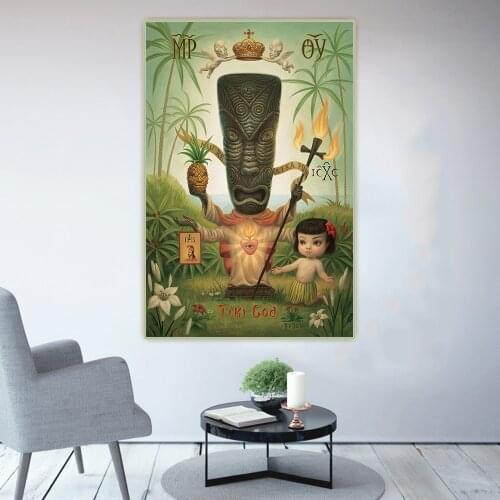 Holover Canvas Oil Painting Mark Ryden"Tiki God",Childish & Weird Modern Pop Art Poster Unframed Home Interior Decor Aesthetic