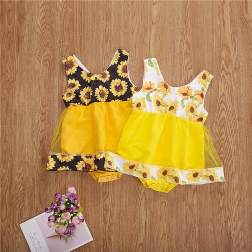 Summer Newborn Infant Baby Girls Romper Sleeveless Cotton Sun flower Patchwork Ruffle Lace Jumpsuits Toddler Clothes