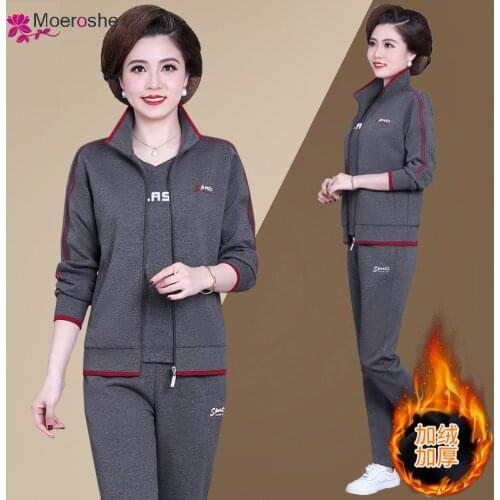 Three Piece Set Sport Suit Female Sweatshirt Outfits Pullover Casual Womens Tracksuit Winter Thickened Jacket and pants