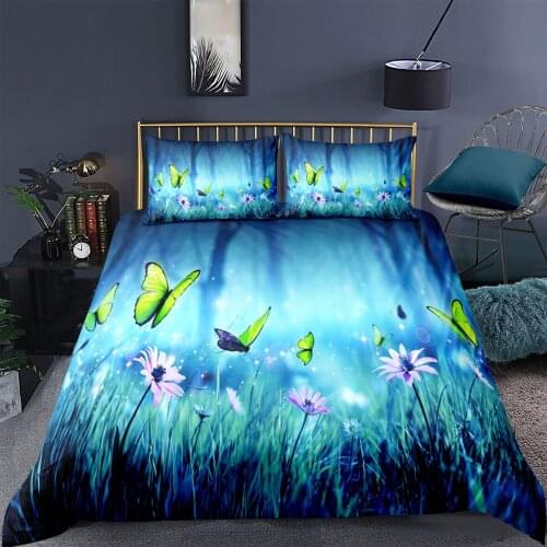 Blue Flowers Butterfly Bedding Set Fashion 3d Duvet Cover Set Comforter Bed Linen Twin Queen King Single Size Dropshipping Gift
