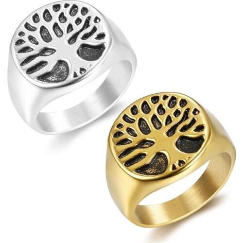 Cool fashion Men Signet flower life Ring Stainless Steel Tree Of Life Rings charm custom lot Vintage Jewelry