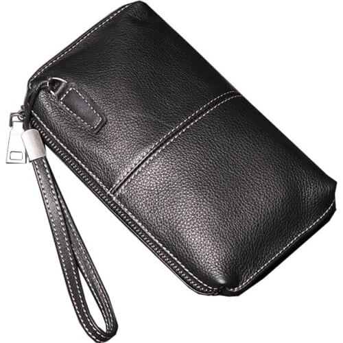 Genuine Leather Fashion Cellphone Wallet Men Anti-Theft Protect Clutches Zipper Coin Pocket Passport Male Long Purse Card Holder