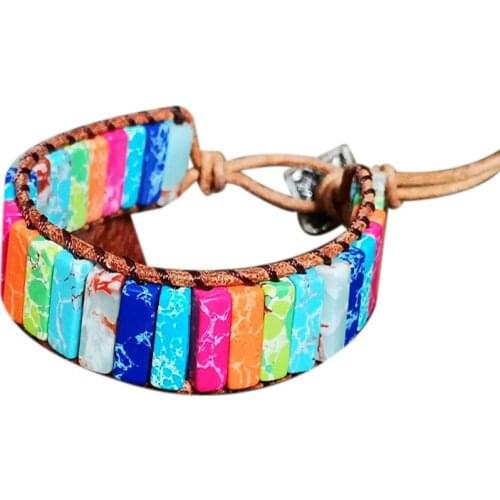 Fashion Handmade Multi Color Chakra Bracelet Jewelry Tube Beads Leather Wrap Bracelet Creative Gifts Couples Bracelets