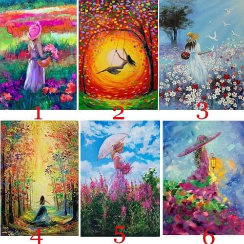 5D Diy Poured Glue Diamond Painting Kits Scalloped Edge Gril Women Flowers Full Round Dirll Embroidery Handmade Products Gift