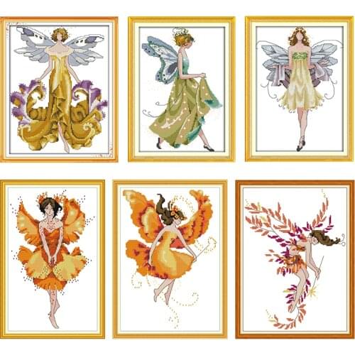 Butterfly Fairy Stamped Cross Stitch Kit Patterns Counted 11CT 14CT Printed Canvas Handmade Needlework Embroidery Decoration Set