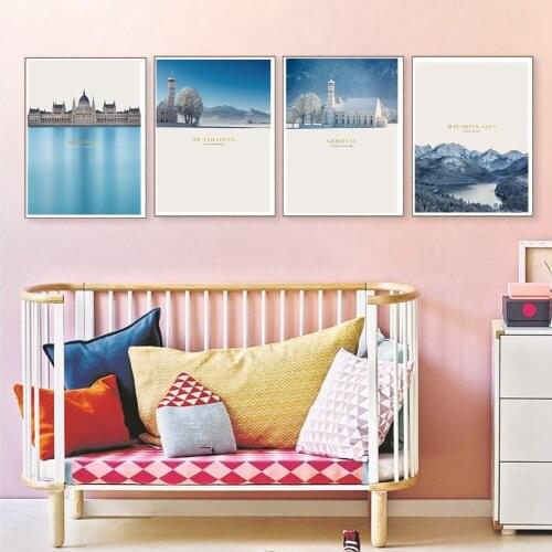 St. Coloman Church Landscape Picture Bavarian Alps Wall Art Canvas Prints Germany Snow Poster Art Budapest Painting Home Decor