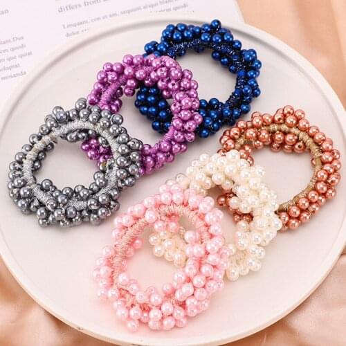 New Rubber Band Rope Elastic Girls Scrunchie Ponytail Holder Pearl Beads Hair Bands Ties Women wedding hair accessories
