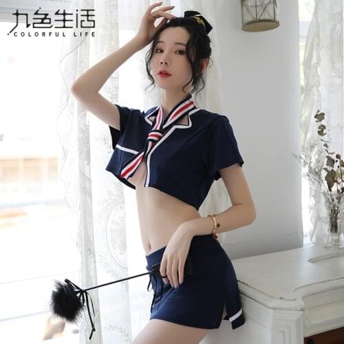 New Women Sexy Lingerie Stewardess Uniform Cosplay Erotic Temptation Flight Attendant Costume Sex Police Japanese Roleplay 91003