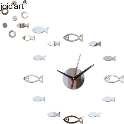 New arrival 3d Acrylic wall clocks Modern home decor stickers diy fish Quartz clock living room